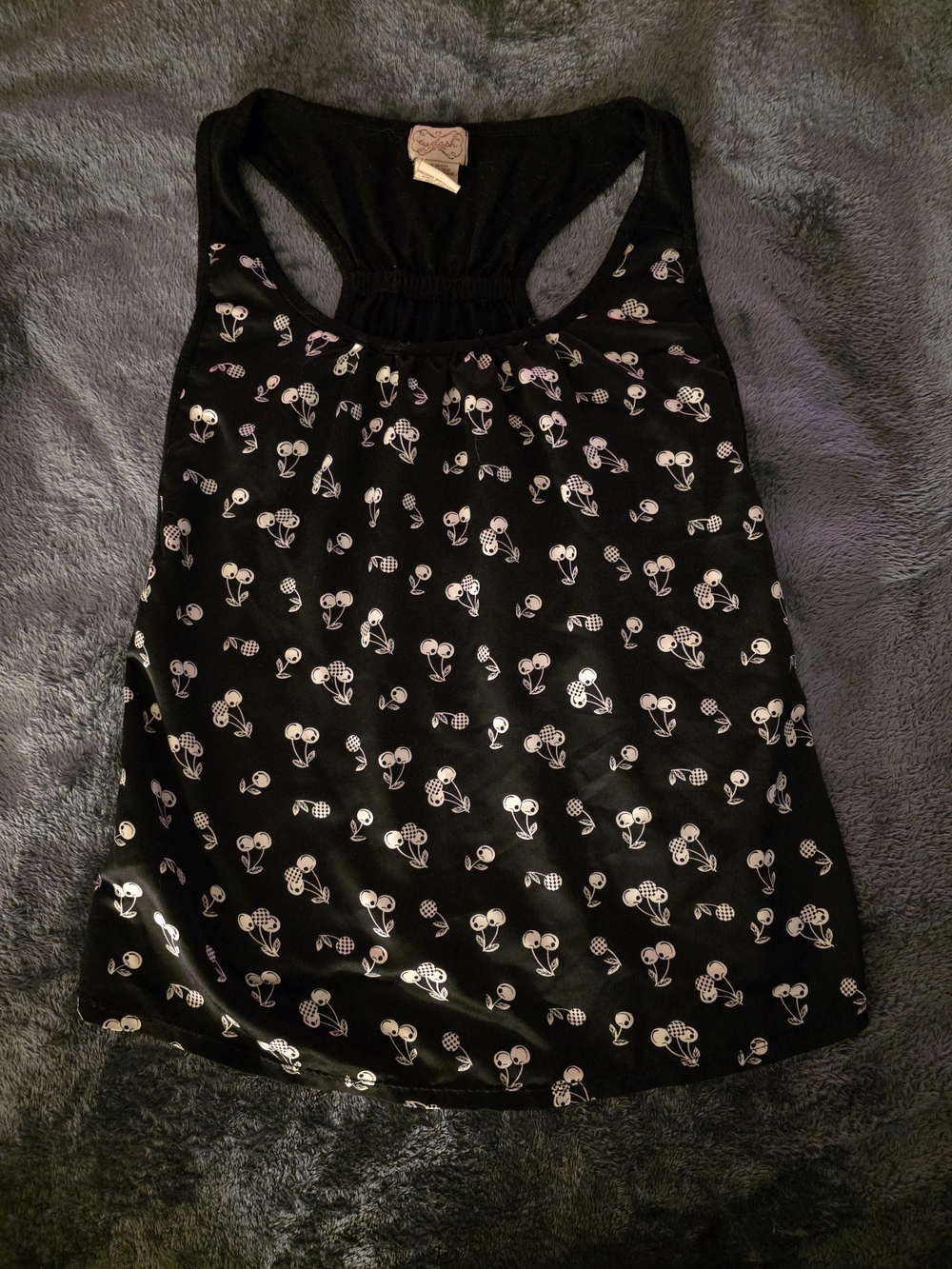 eyelash couture Black Tank Top with Cherry Print